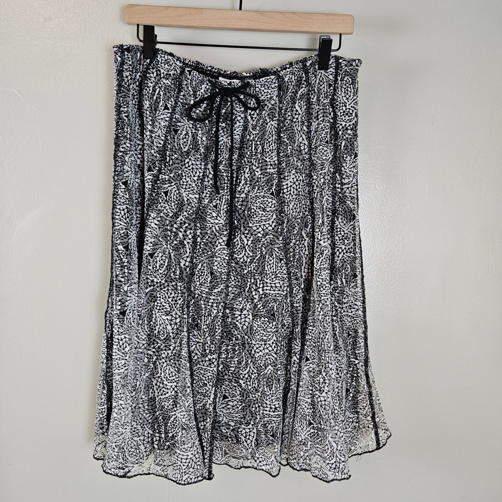Witchy Lace Overlay Knee Length Paneled Skirt Sz M Black White - Picture 1 of 10